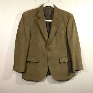 VTG George Mens Faux Suede 2 Button Blazer 42S Brown Y2K Western Academia Preppy